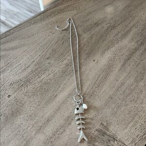 Silver Fishbone Pendant Necklace